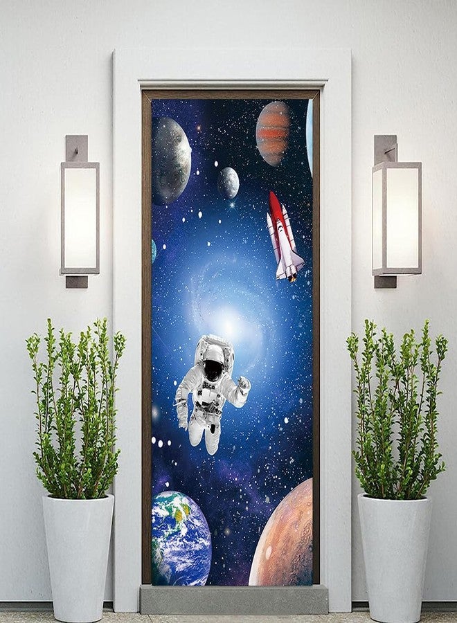 DOTOOMA 35.4 x 72.8 Inches Mystery Universe Planet Galaxy Yard Door Banner Sign Astronaut Rocket Earth Planet Astronomy Aerospace Banner Children Birthday Party Cake Table Decoration Studio Props - Image 3